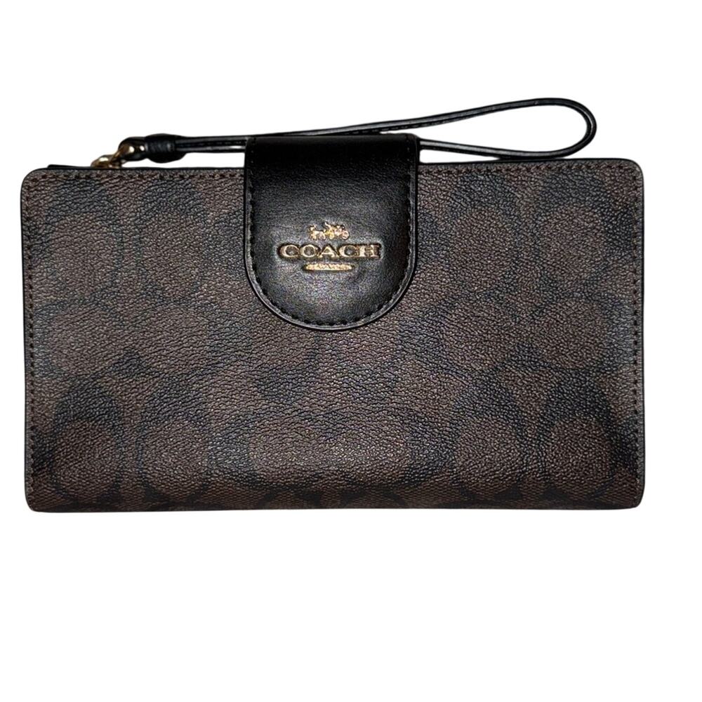 Coach Black and Brown Signature Wristlet